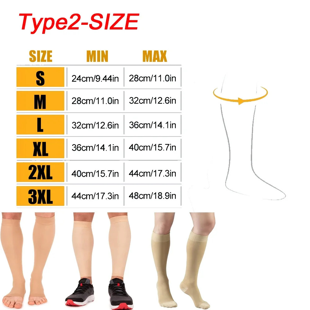 1Pair 15-20mmHg Medical Compression Knee Socks Up to 3XL for Women & Men For Cir