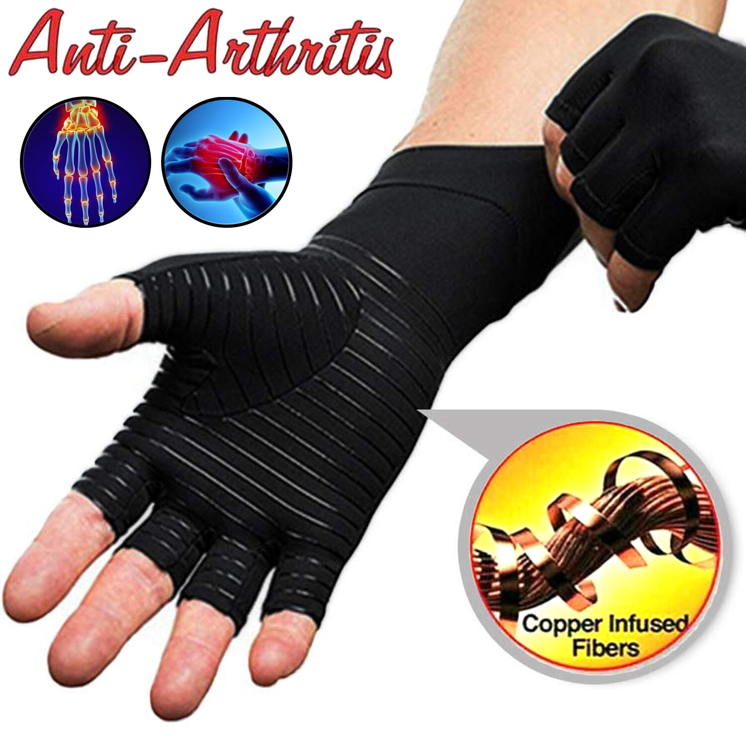 Compression Copper Arthritis Gloves Hand Brace for Finger Pain Relief Support L6