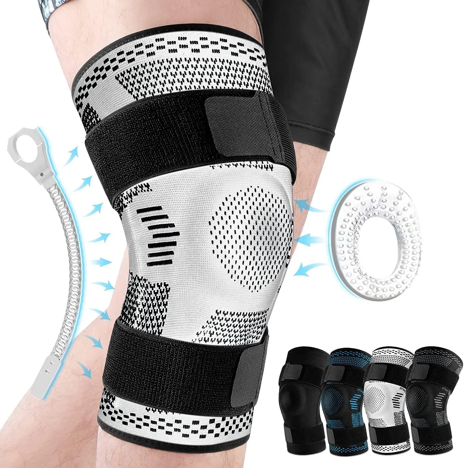 Knee Brace Support Sleeve with Patella Gel & Side Stabilizers for Sports Pain