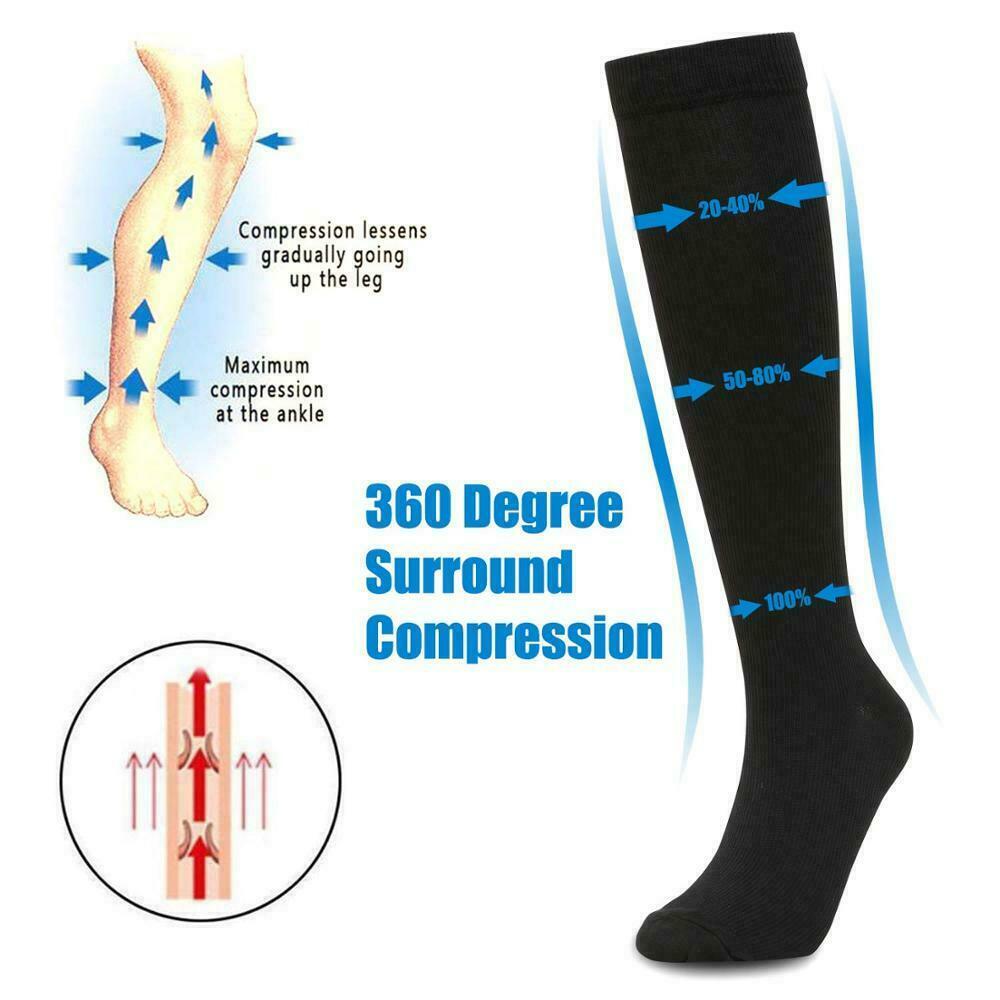 (3 Pairs) Compression Socks 20-30mmHg Graduated Support Mens Womens S-XXL