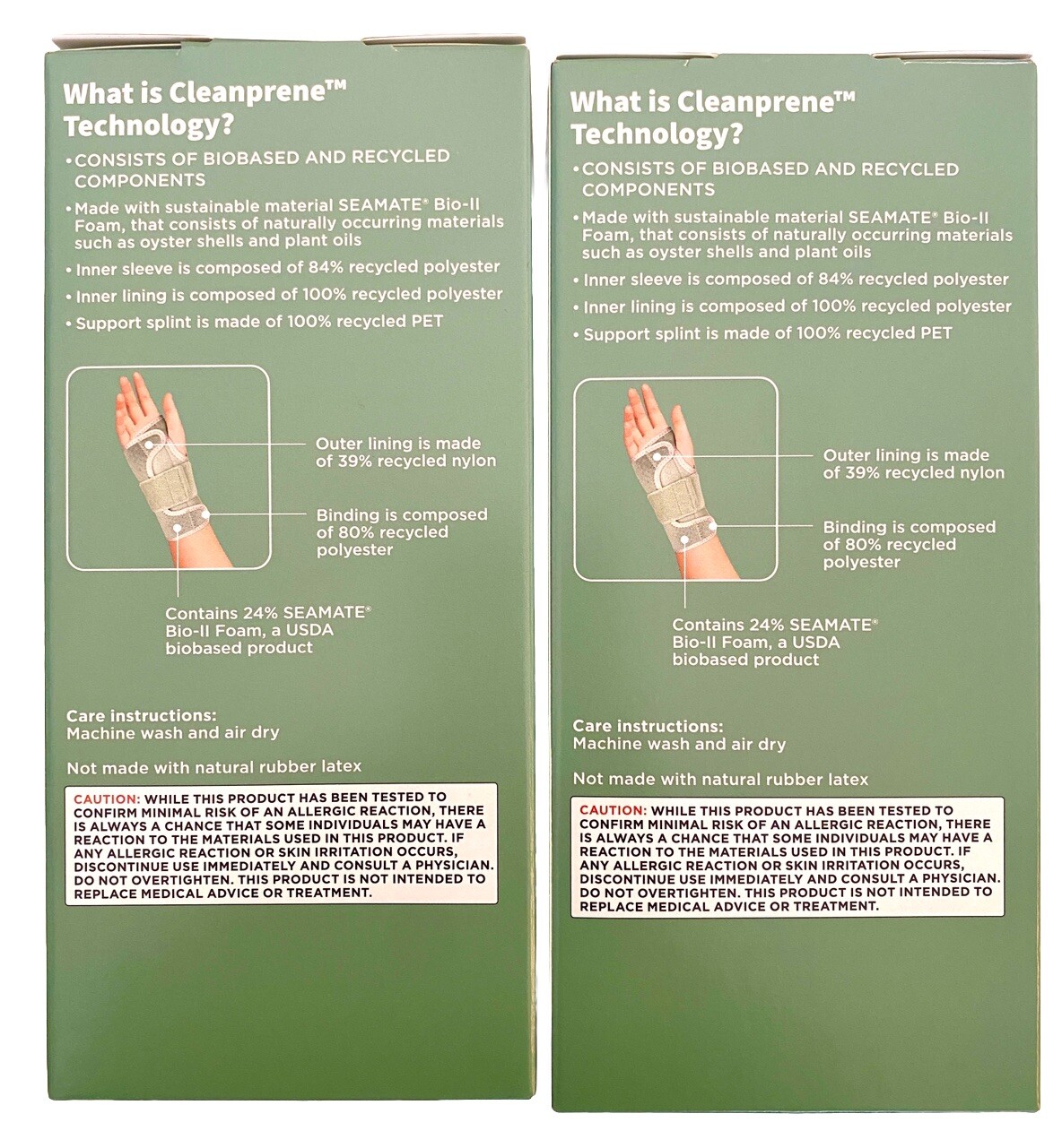 2pk Cleanprene Technology Moderate Support Wrist Brace Left Right Sensitive Skin
