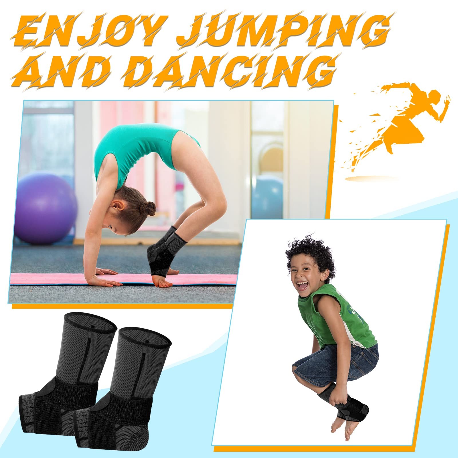 1 Pair Ankle Brace Kids Compression Sleeves Adjustable Foot Support Black XS