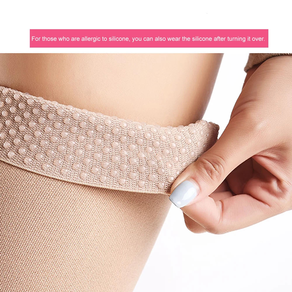 Thigh High Compression Stockings Footless Silicone Grip Top Firm Support