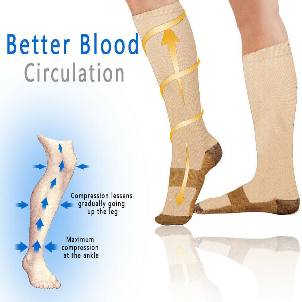 6 Pairs Copper Energy Knee High Compression Socks For Men Women Pain Relief US