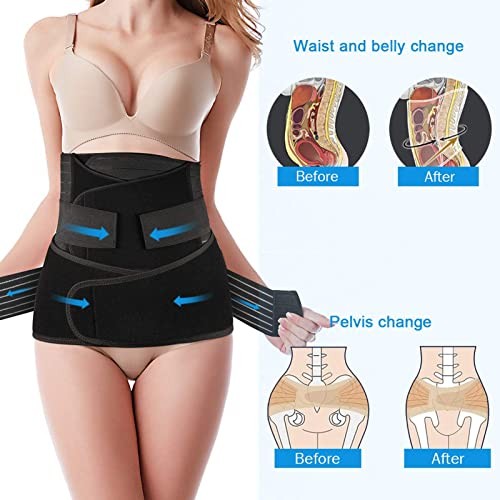 Postpartum Belly Band, 3-Piece Postpartum Girdle C One Size (US 4-12) Black