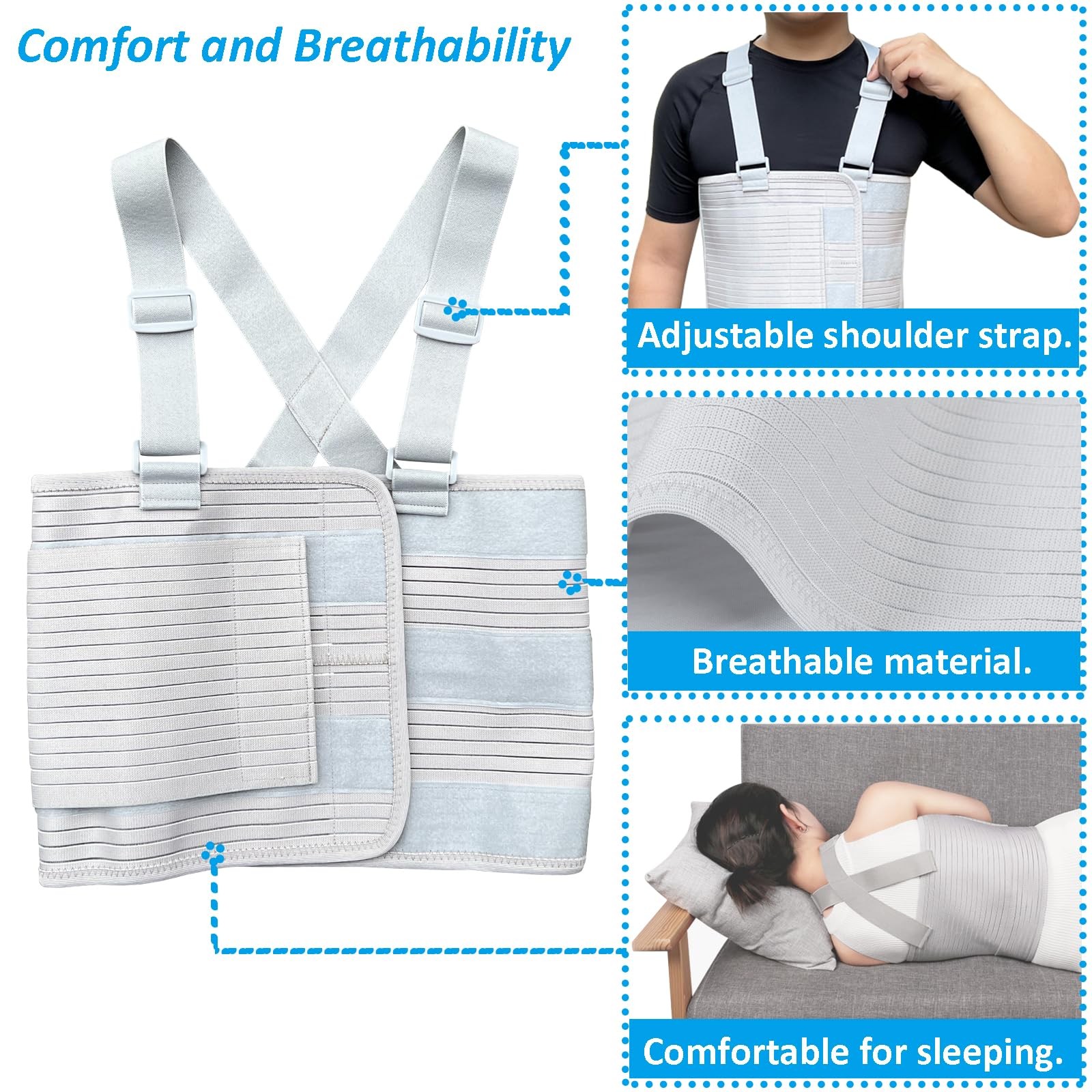 Rib Injury Chest Binder Brace Support Belt Compression Wrap XLarge Fits 4959