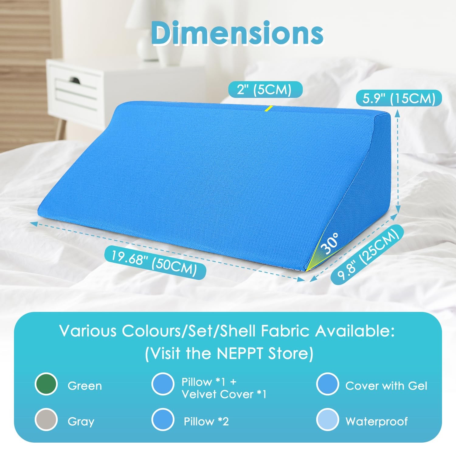 Bed Wedge Pillow For Sleeping Seniors Post Surgery 1 Count (Pack of 1), Blue