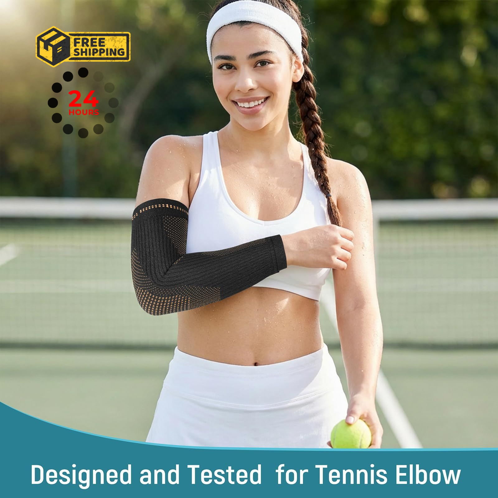 Vlela Copper Elbow Compression Sleeve – Tennis & Golfers Medium, Black