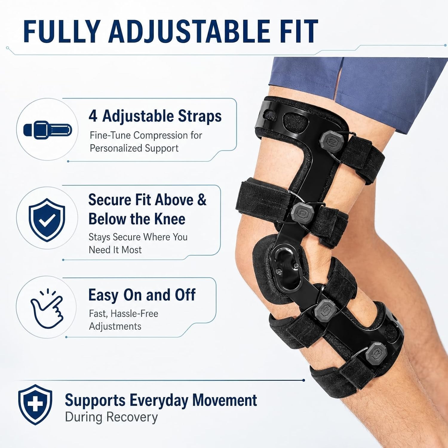 ROM Hinged Knee Brace Adjustable Support for ACL/MCL/PCL Injuries – Right Large