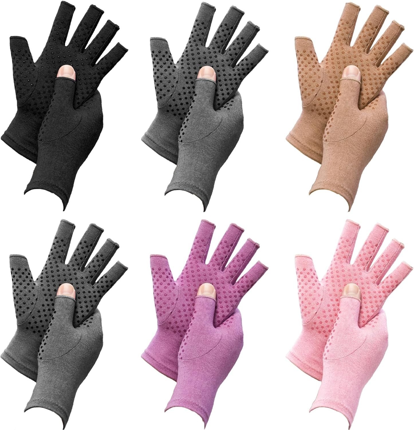 6 Pairs Arthritis Compression Gloves Fingerless Stretch Breathable – Size Medium