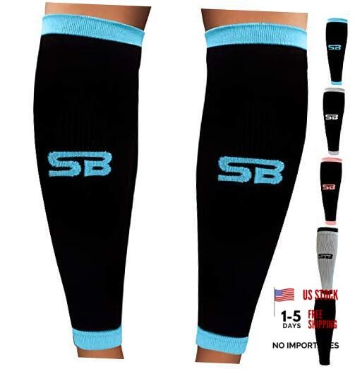 Compression Calf Sleeves (20-30mmHg) for Men & Women – Small Black/Blue