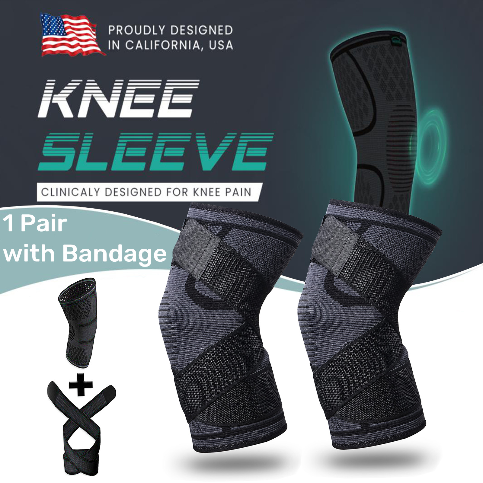 2 Knee Brace Sleeve Compression Support Sport Gym Joint Pain Arthritis Relief