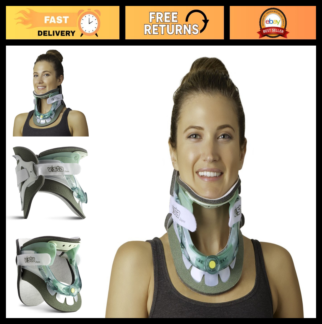 Cervical Collar Neck Brace – 2-Piece Adjustable Support for Neck Pain Relief – 6