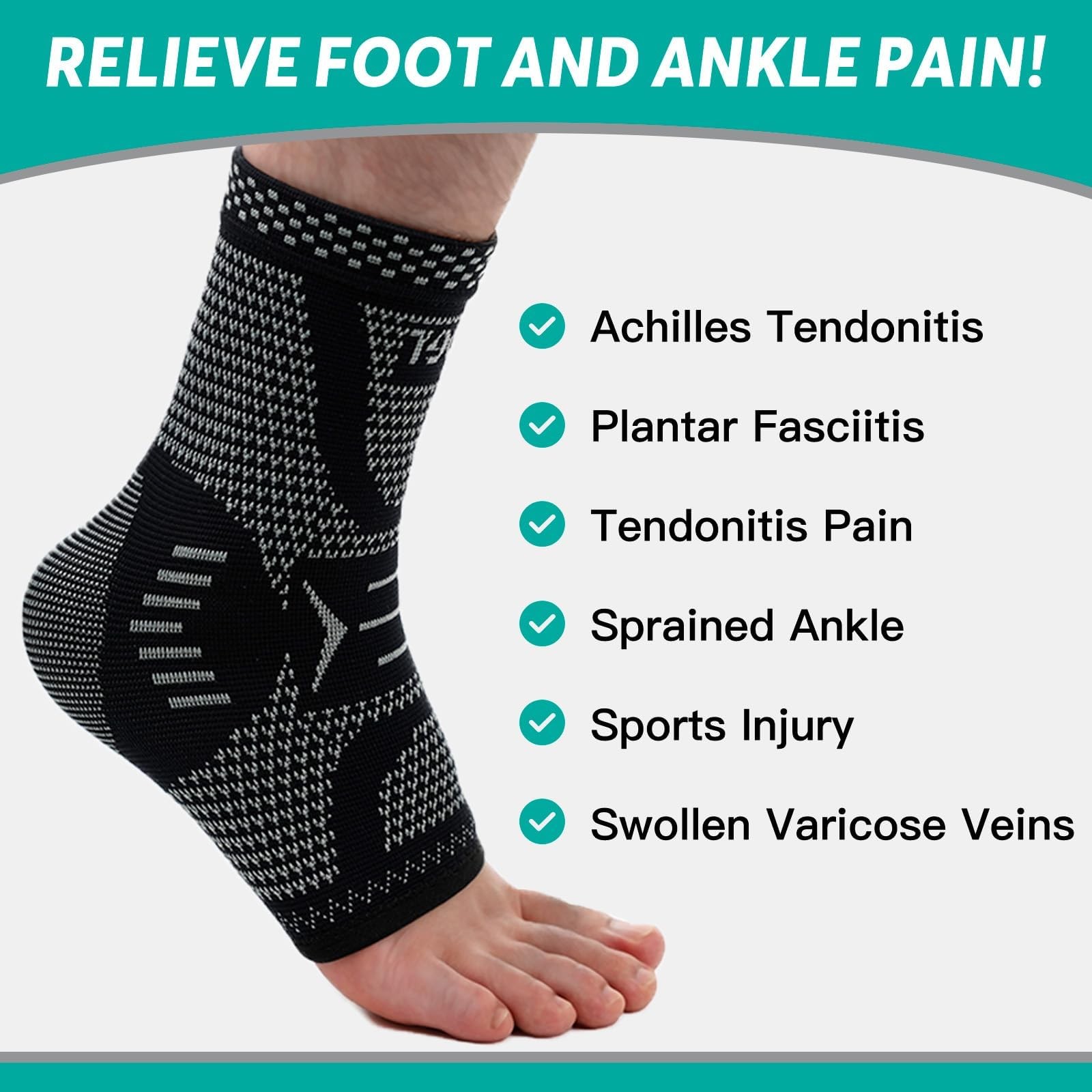 INDEEMAX Copper Ankle Brace Large, Copper-Silver Black 2 Pack