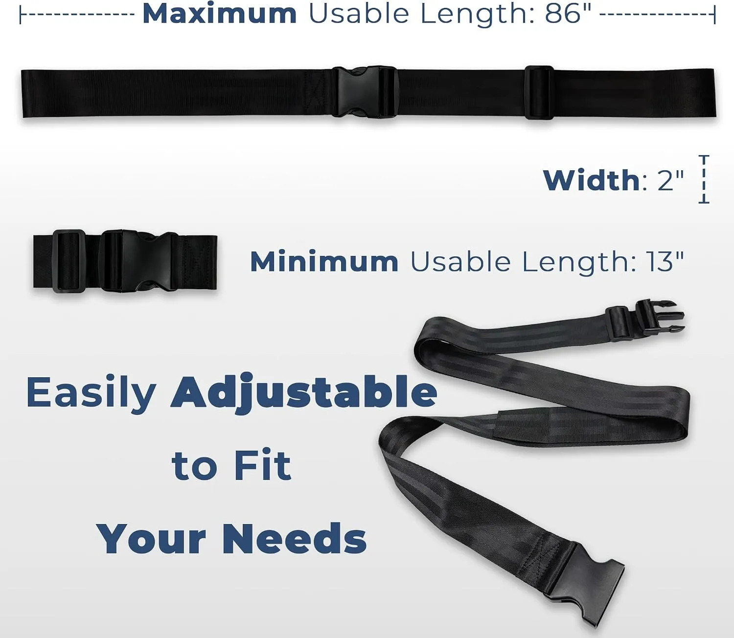 Adjustable Wheelchair Safety Strap 2 Inch Wide Slip Resistant Lap Belt 13 to 86