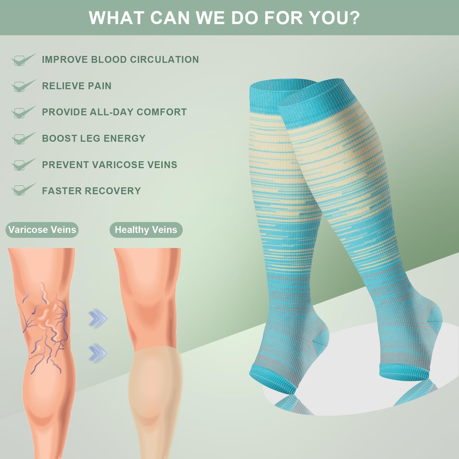 3 Pack 2030mmHg Copper Compression Socks Open Toe Knee High Support