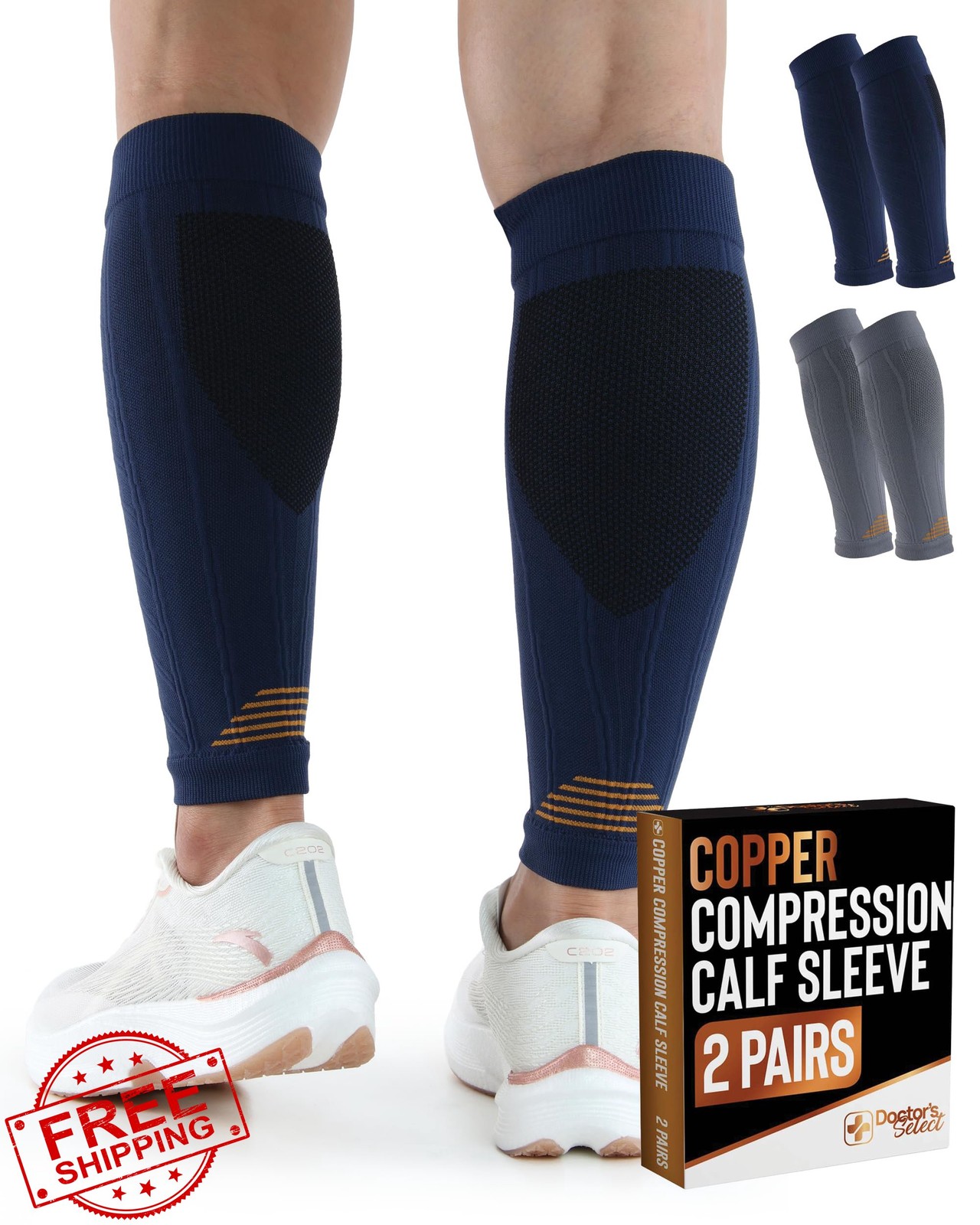Doctor’s Select Copper Calf Compression Sleeve Gray/Navy 2 Pairs 4X-Large