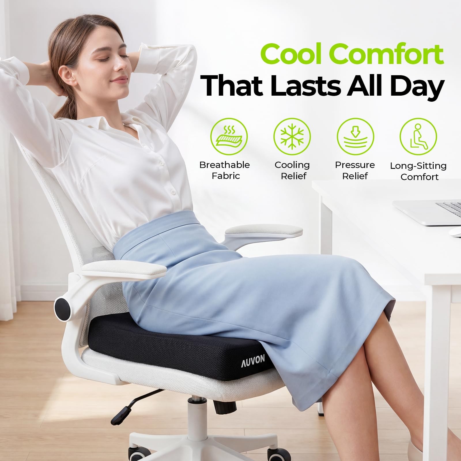 AUVON Cooling Gel Wheelchair Seat Cushion for Sciatica, Back, X-Large, Black
