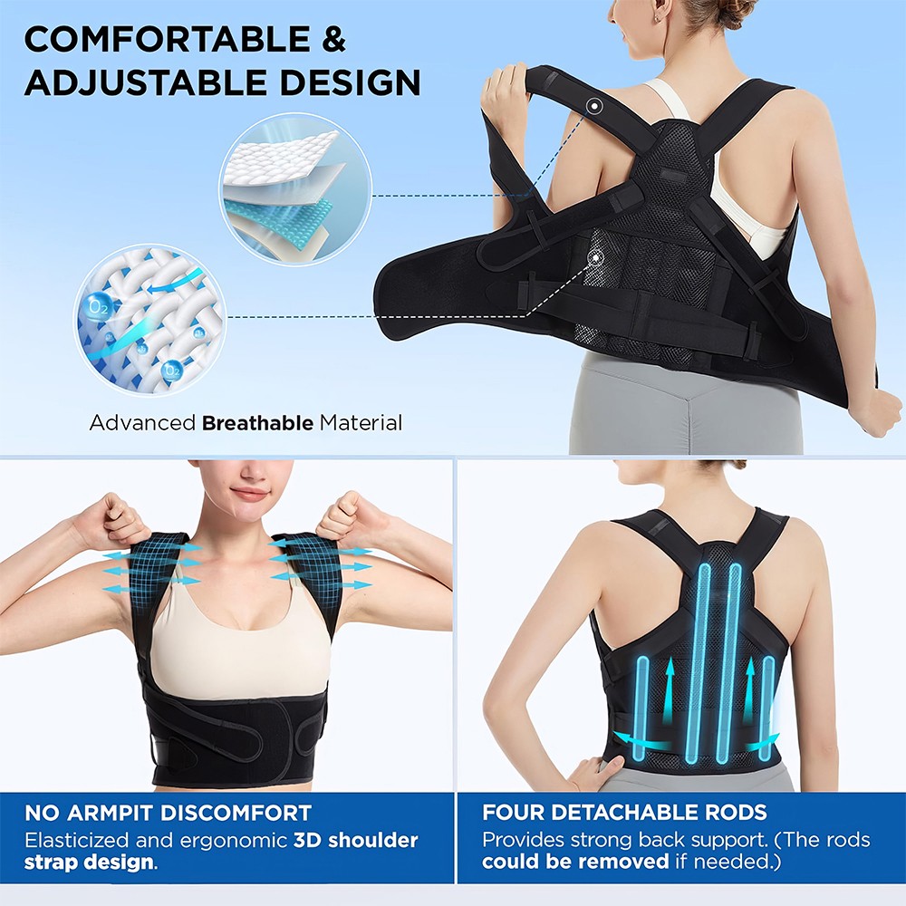 Posture Corrector Upper Lower Back Brace Lumbar Support Shoulder Pain Relieve US