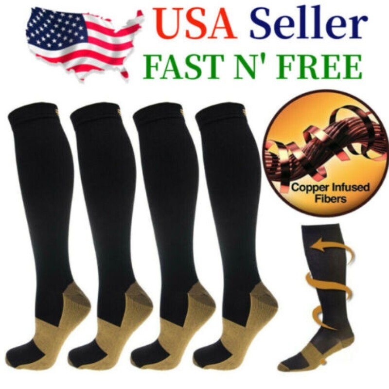3 Pairs Copper Compression Socks Support Graduated Stockings Men Women 20-30mmHg