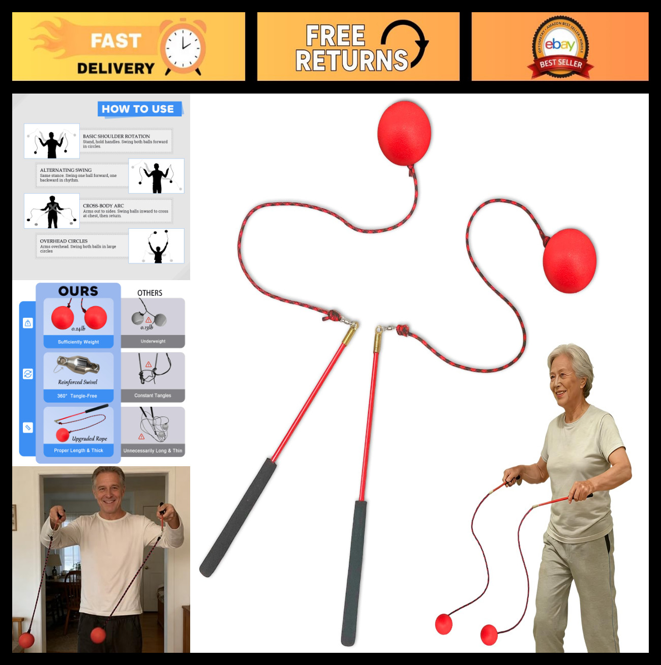 Shoulder Relief Ball Swing | Rotator Cuff Exercise Tool | 360° Tangle-Free Swive