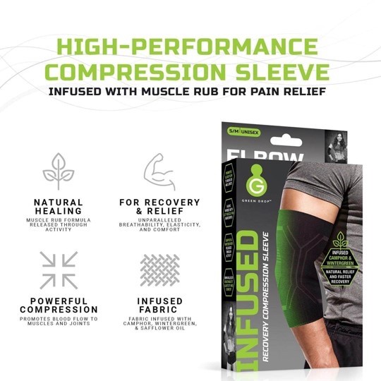 Green Drop Compression Pull-On Sleeve Elbow Support S/M