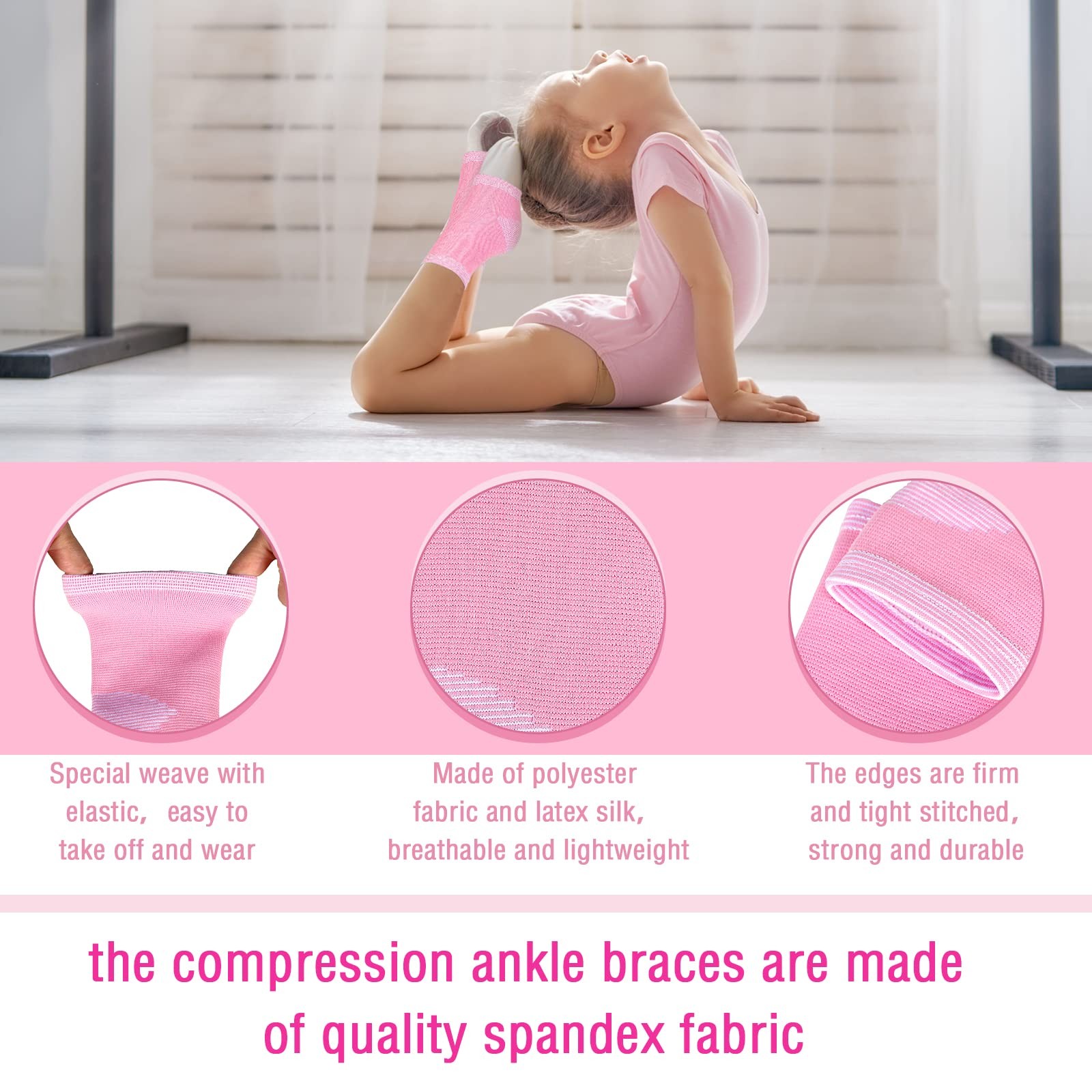 2 Pairs Kids Ankle Brace Pink Medium Compression Sleeve Support Stabilizer