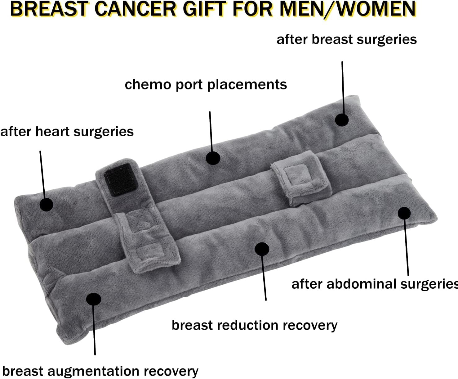Seat Belt Pillow for Mastectomy Post-Surgery, Heart Surgery Recovery Gray