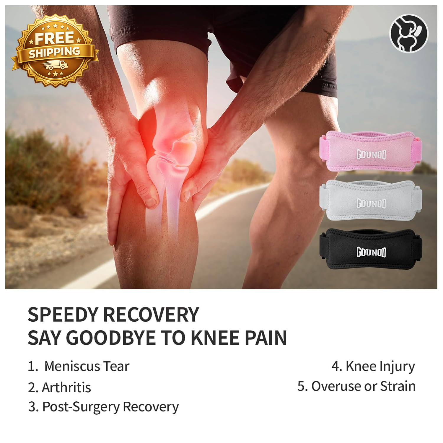 Patellar Tendon Support Strap 2 Pack Knee Strap for Knee Pain Relief Patella