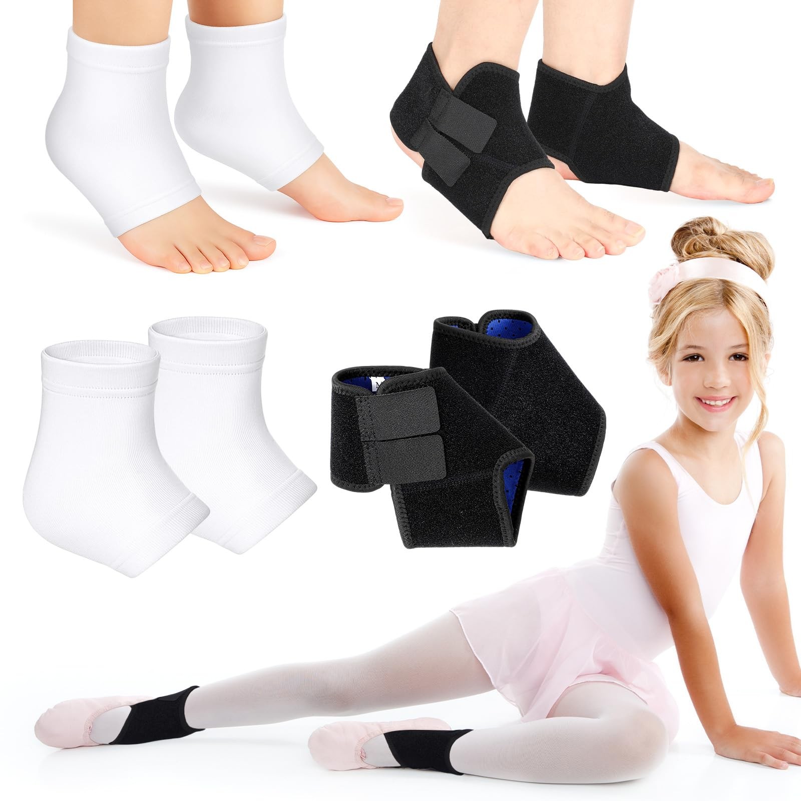 2 Pairs Kids Ankle Brace Set Foot Support Stabilizer Wraps Protector Guard Kn…