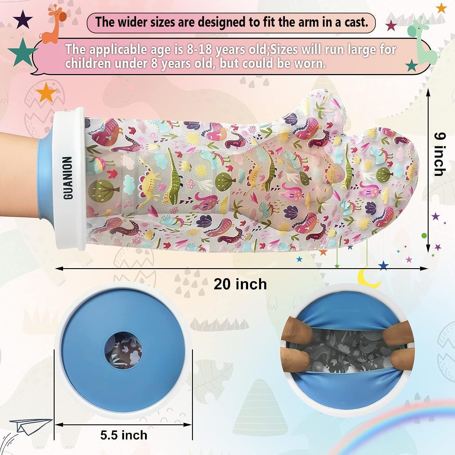 Guanion Kids Arm Reuseable Waterproof Cast Cover for Shower