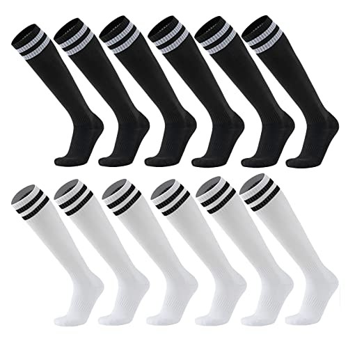 6 Pairs Soccer Socks Color Stretchy Compression One Size 6pairs-black+white