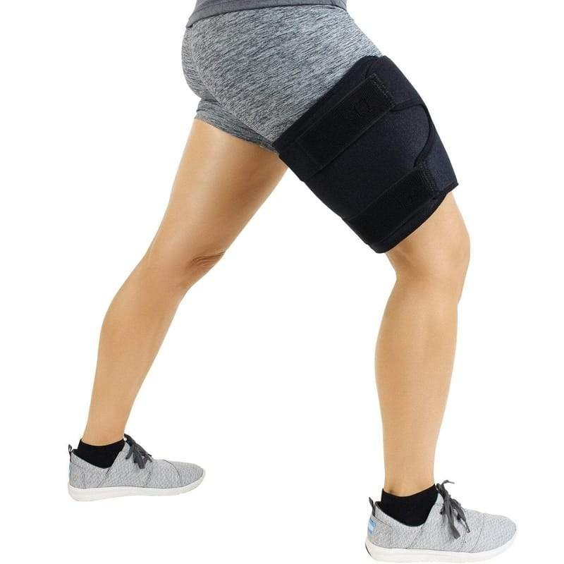 VIVE Thigh Brace OSFM, Black Hamstring Quad Wrap – Adjustable Compression Sleeve