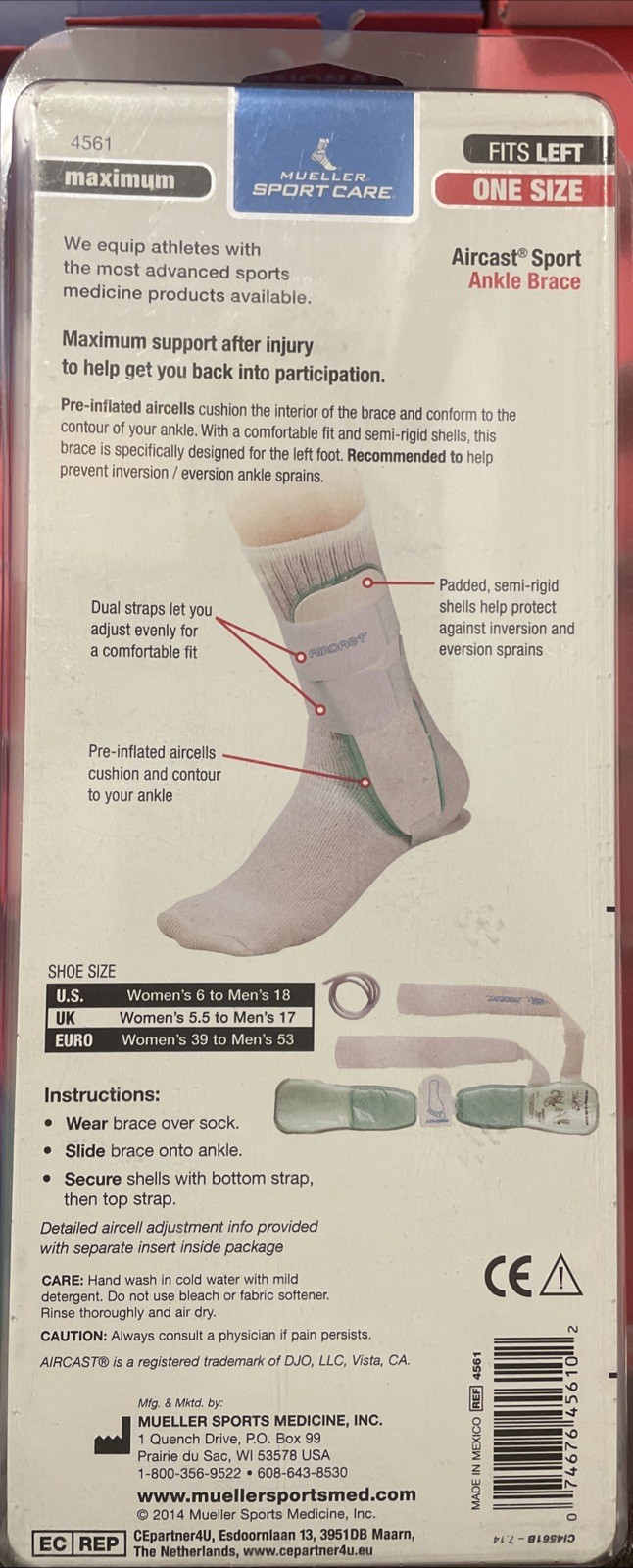 NEW Mueller Aircast Sport Ankle Brace – FITS ” LEFT ” Foot One Size #4561