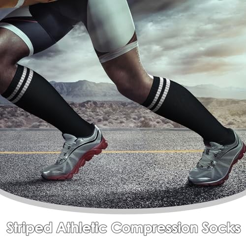 3 Pairs Striped Compression Socks for Men Women 15-25mmHg Black, White, Gray