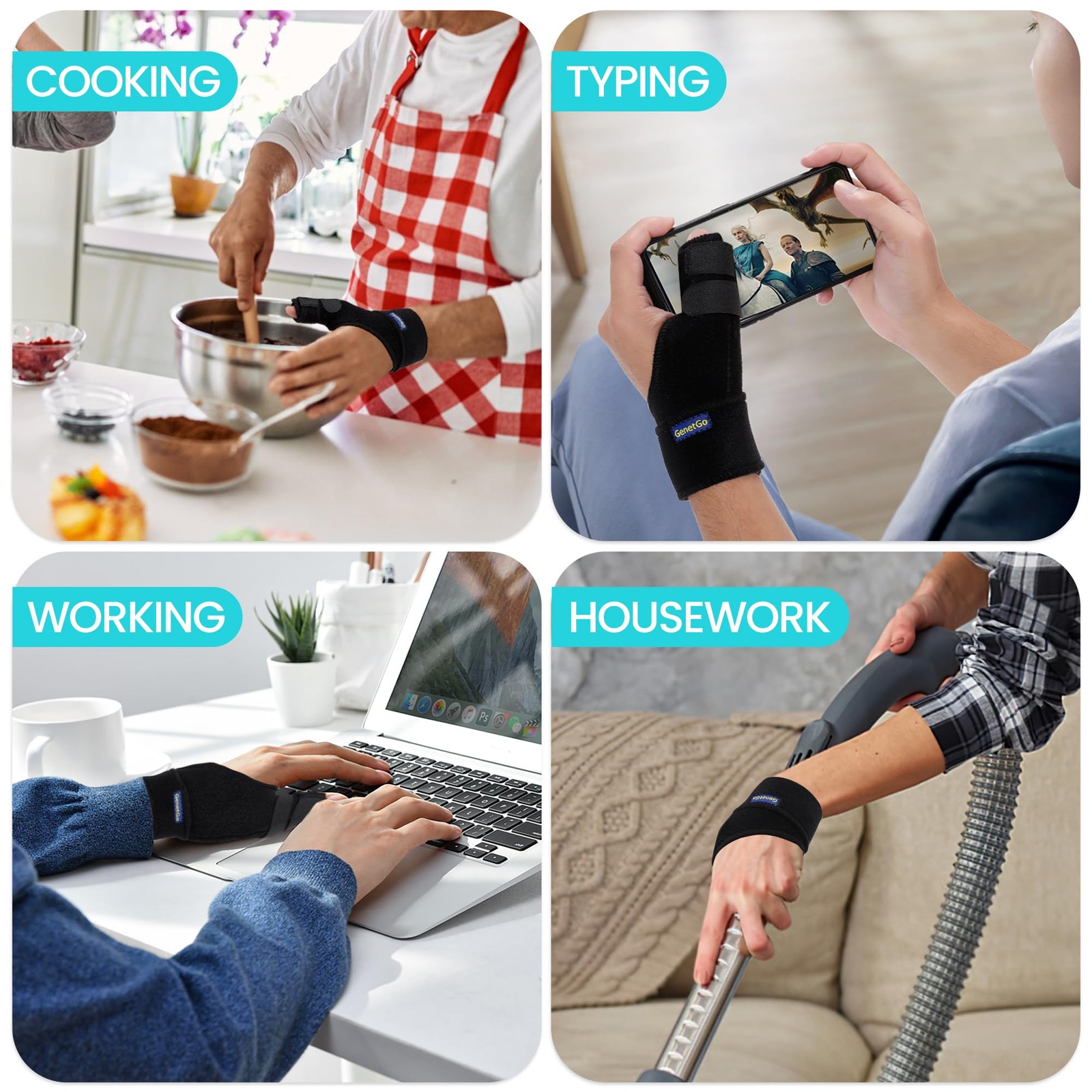 GenetGo Trigger Thumb Splint – Spica Support Brace One Size, Black