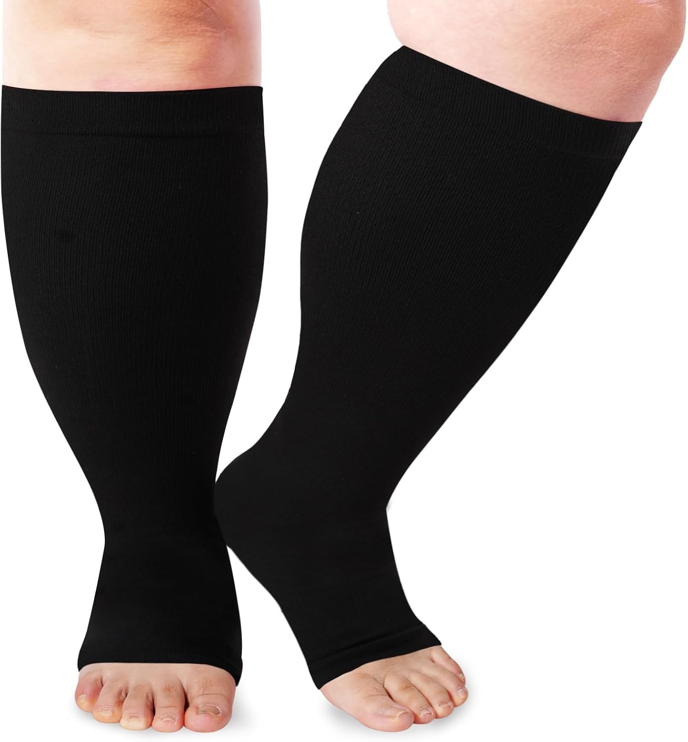 LOUSGUTA Open Toe Compression Socks 15-20 mmHg Wide Calf