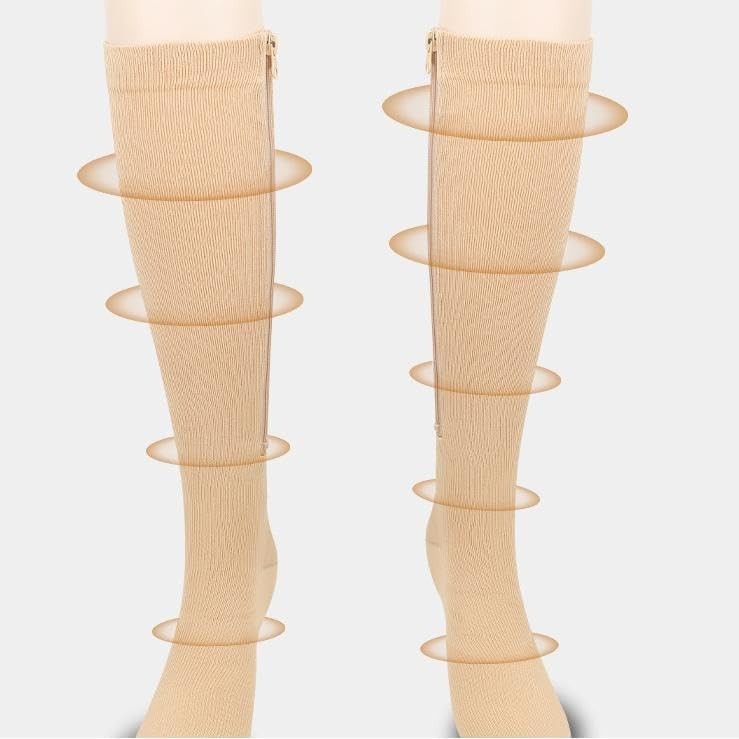Nylon Zipper Compression Socks Support Graduated Stockings Mens Womens 20-30mmHg