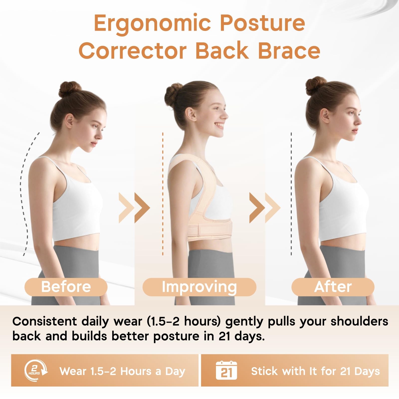 BLACKYEW Back Brace Posture Corrector for Women and Men, Adjustable L, Beige