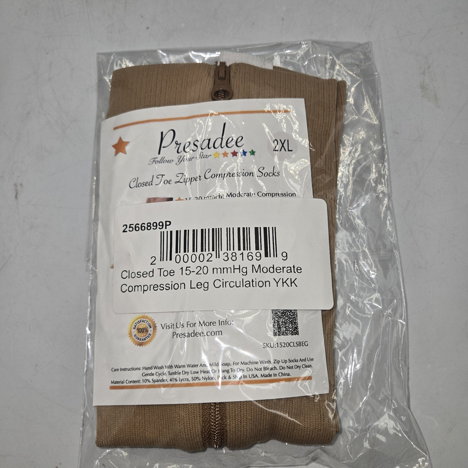 Compression Leg Closed Toe Socks Presadee 15-20 mmHg 2XL Moderate Beige