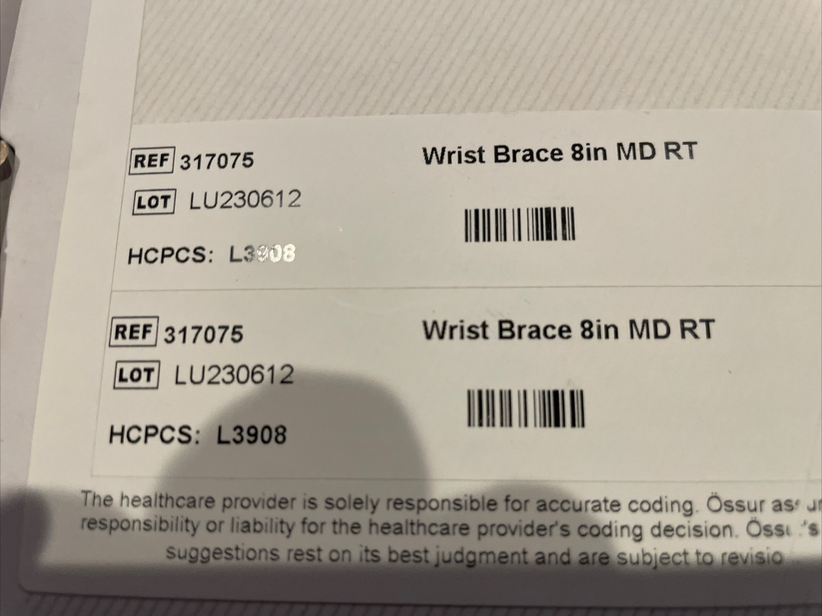 Ossur Wrist Braces 8in MD- Right And Left