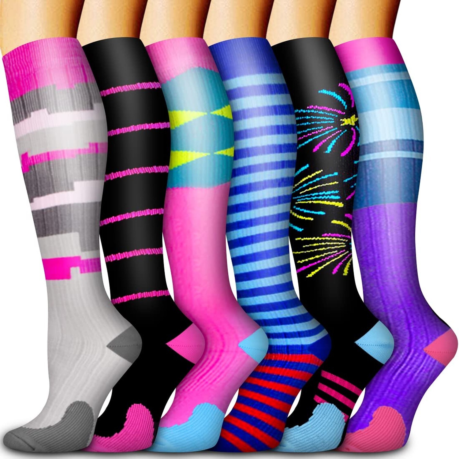 6 Pack Copper Compression Socks for Women and Men Circulation-Best Support fo…