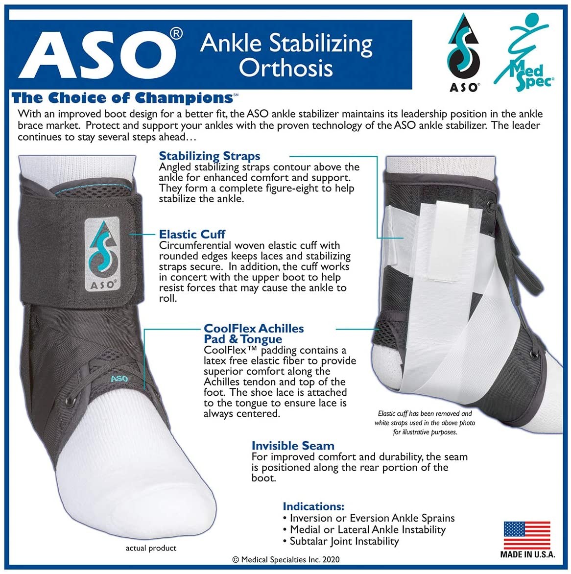 Brand New Med Spec ASO Ankle Stabilizer Black Ankle Brace S M L US