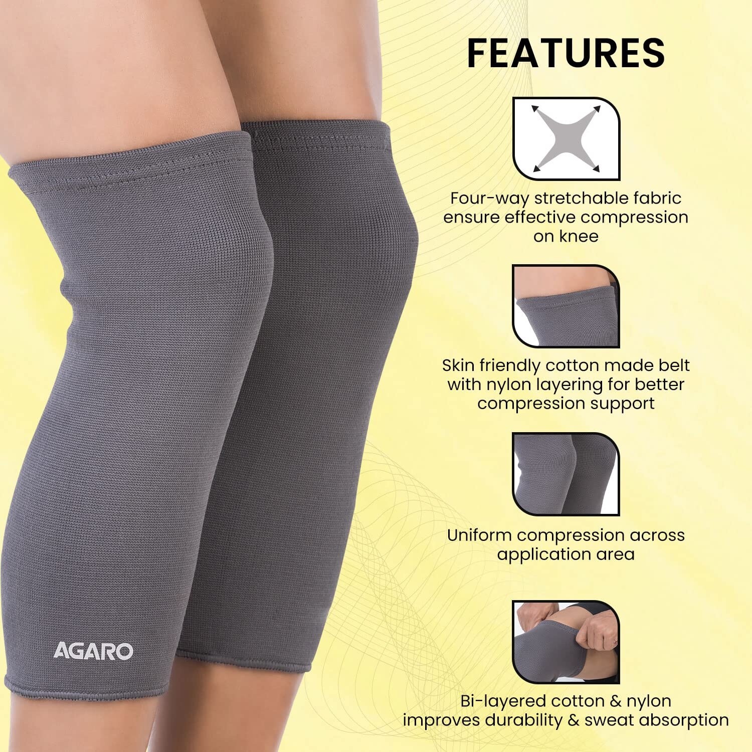 Stretchable Pain Relief Knee Support in different sizes , pack of 2 , Gray