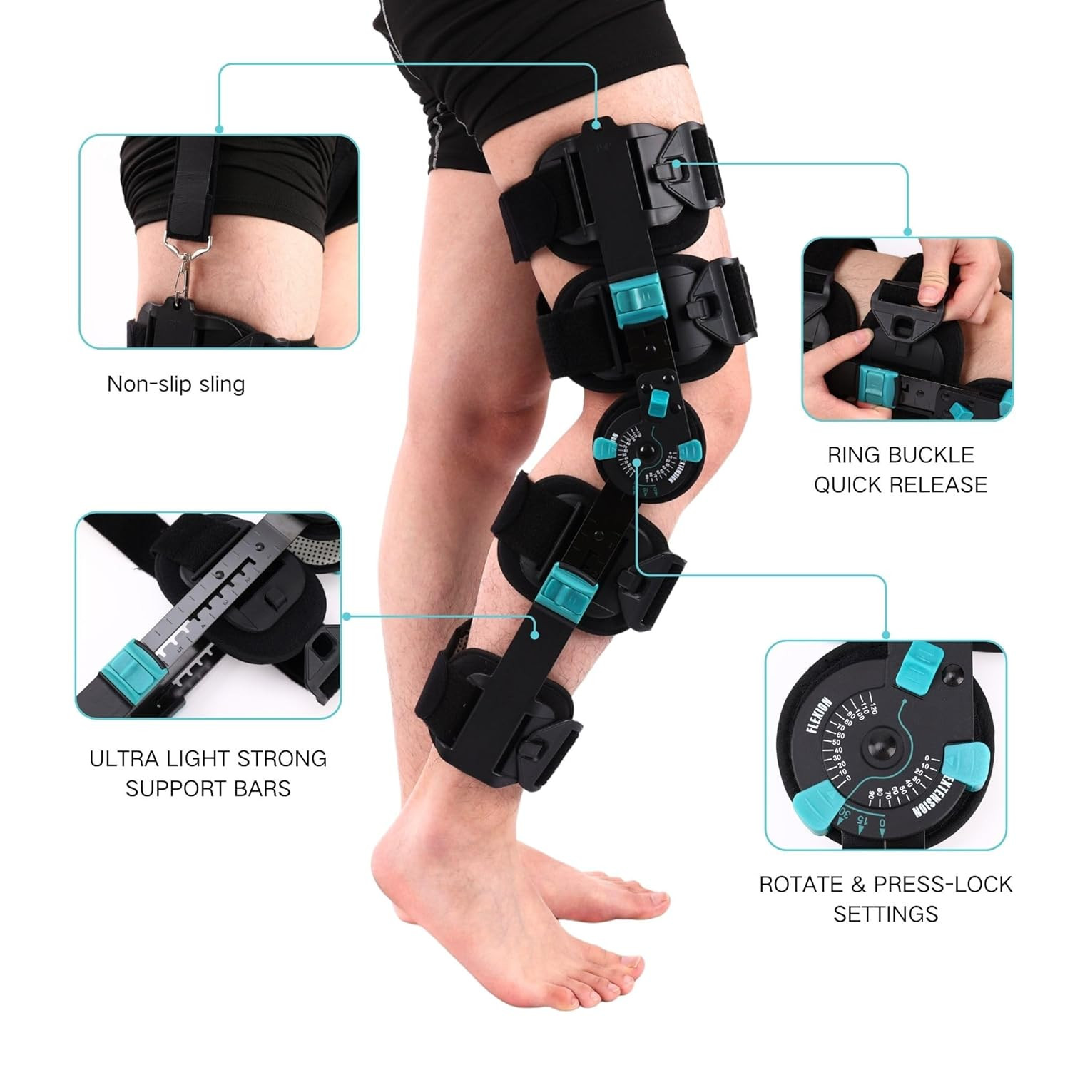 Hinged Rom Knee Brace, Adjustable Post Op Knee Immobilizer for Recovery Stabiliz