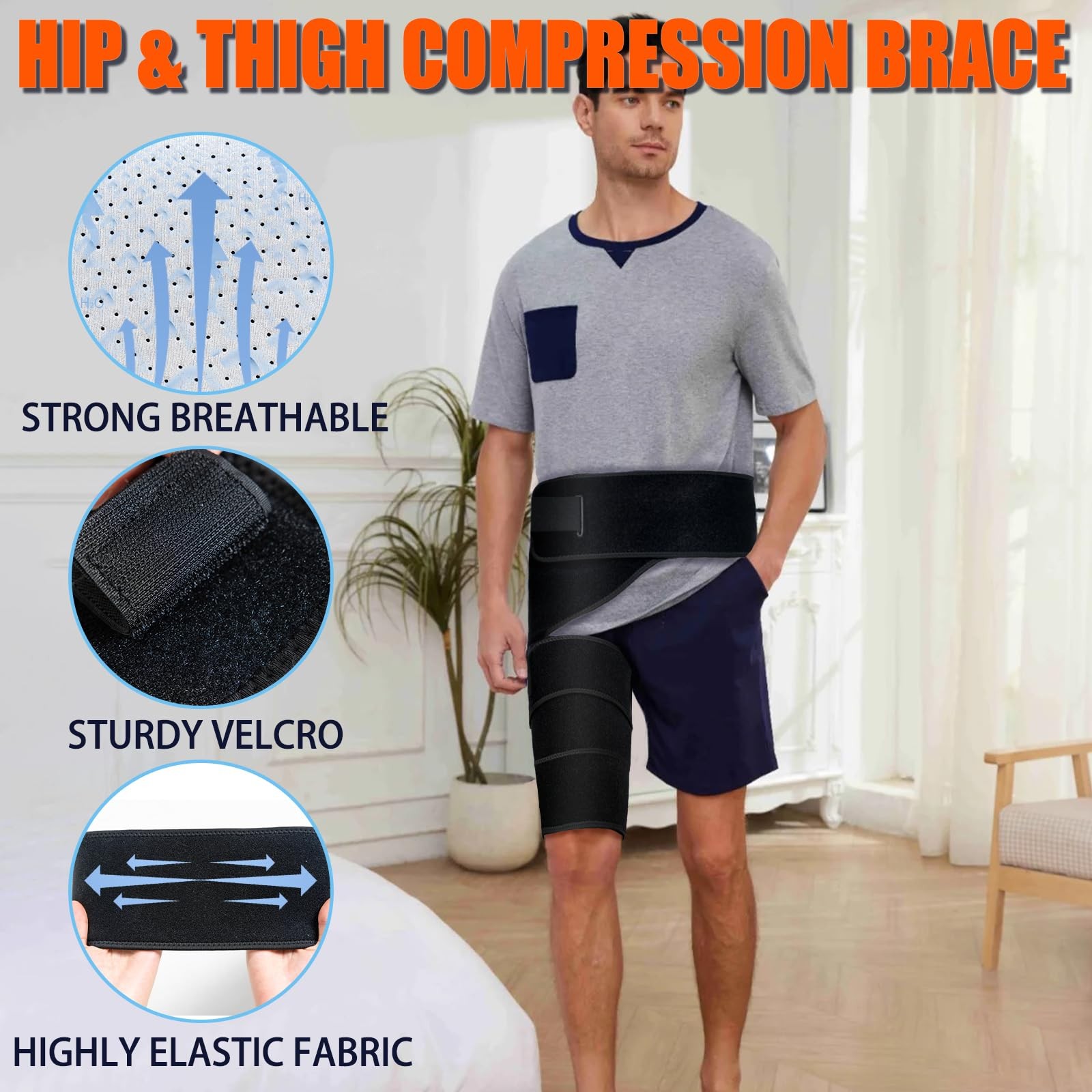Adjustable Hip Brace, Groin & Hamstring Compression Wrap for Men Women, Thigh…