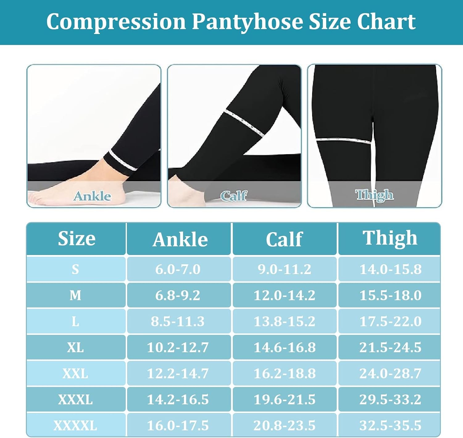15-20 mmHg Footless Compression Pantyhose Women Men