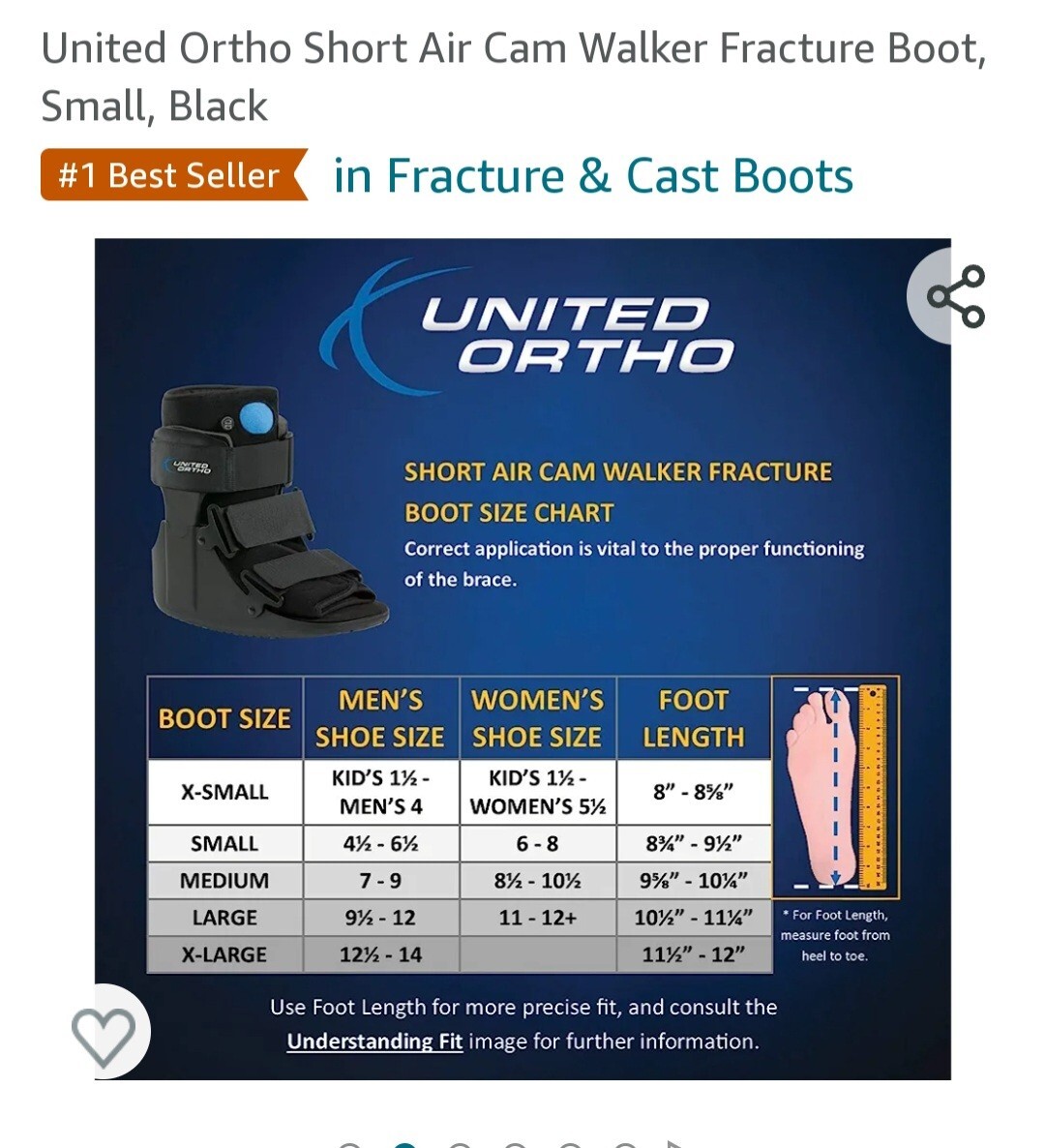 UNITED ORTHO Short Air Cam Walker Fracture Boot Black Fits Left or Right. M/L