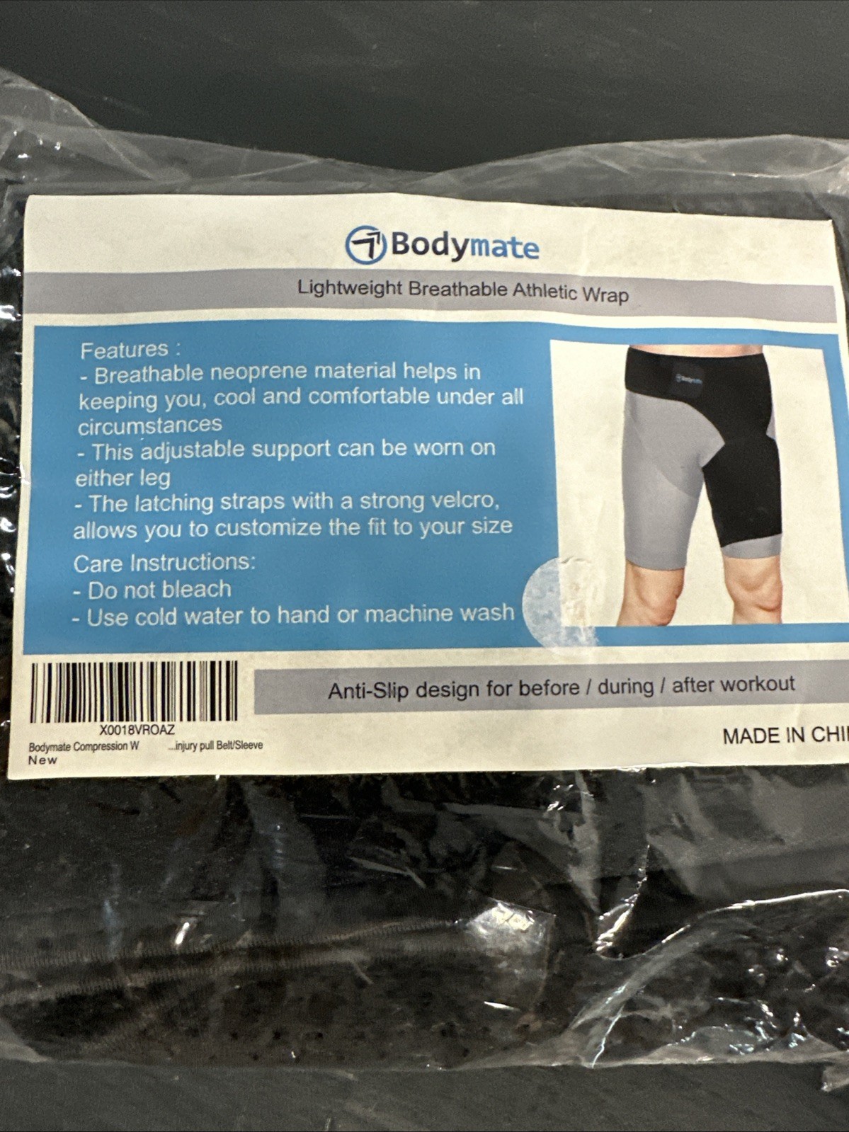 BodyMate Lightweight Breathable Athletic Wrap Anti Slip Adjustable Size NEW
