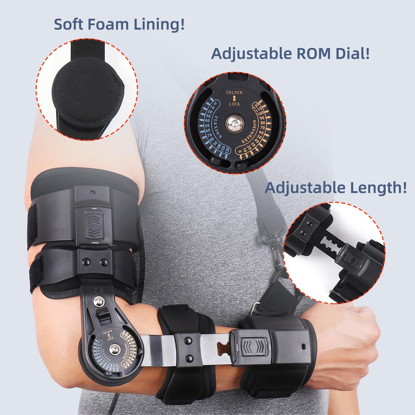 Hinged ROM Elbow Brace Adjustable Post OP Elbow Support – Arm Stabilizer Spli…